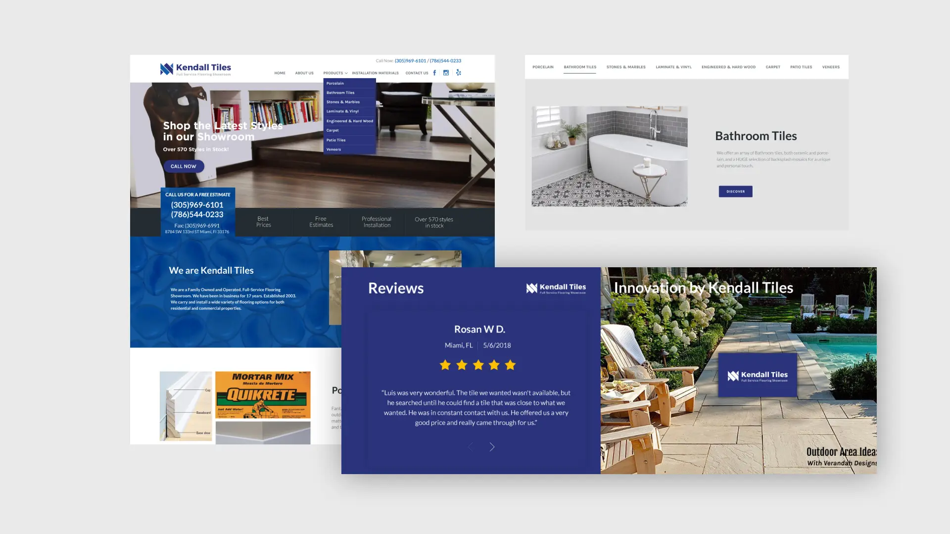 Design element of Kendall Tiles WordPress website