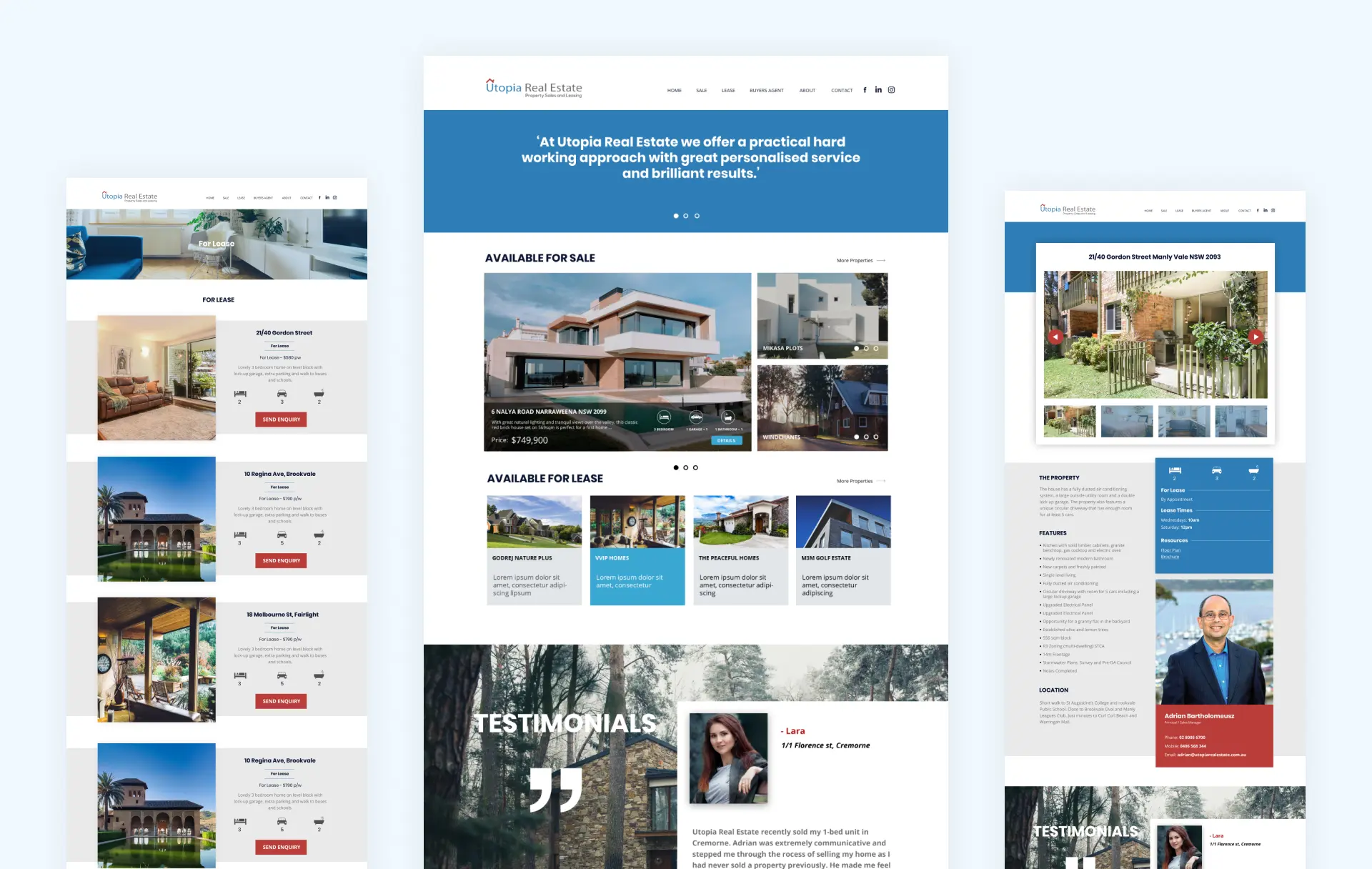 Web site home and inner page designed for Utopia real estate Australia