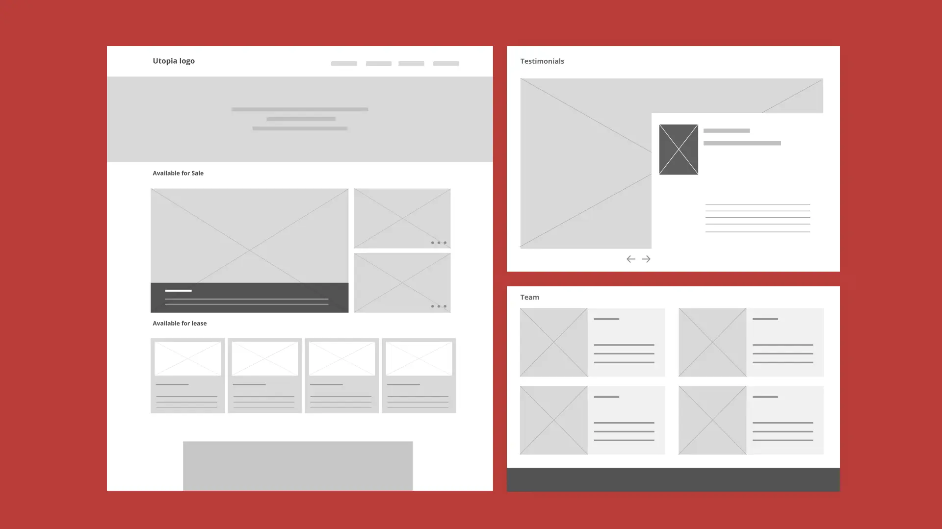 Prototyping Rough sketch of page layout, arrangements of content placeholders