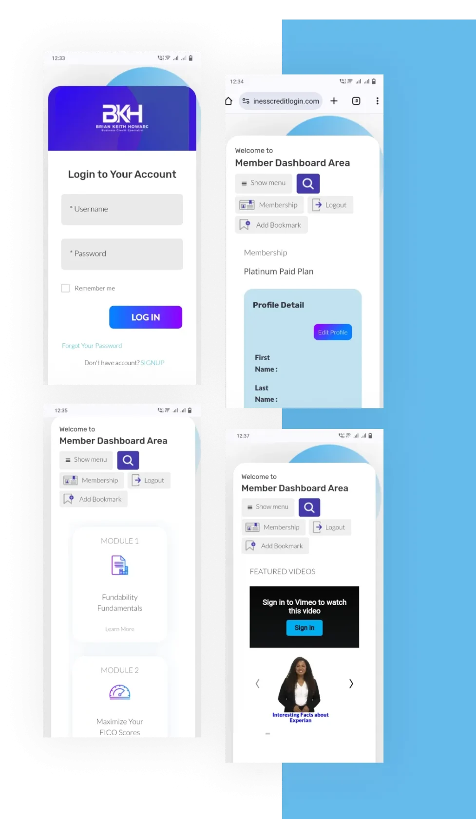 Mobile View Responsive Designing Of BKH Credit Group Dashboard