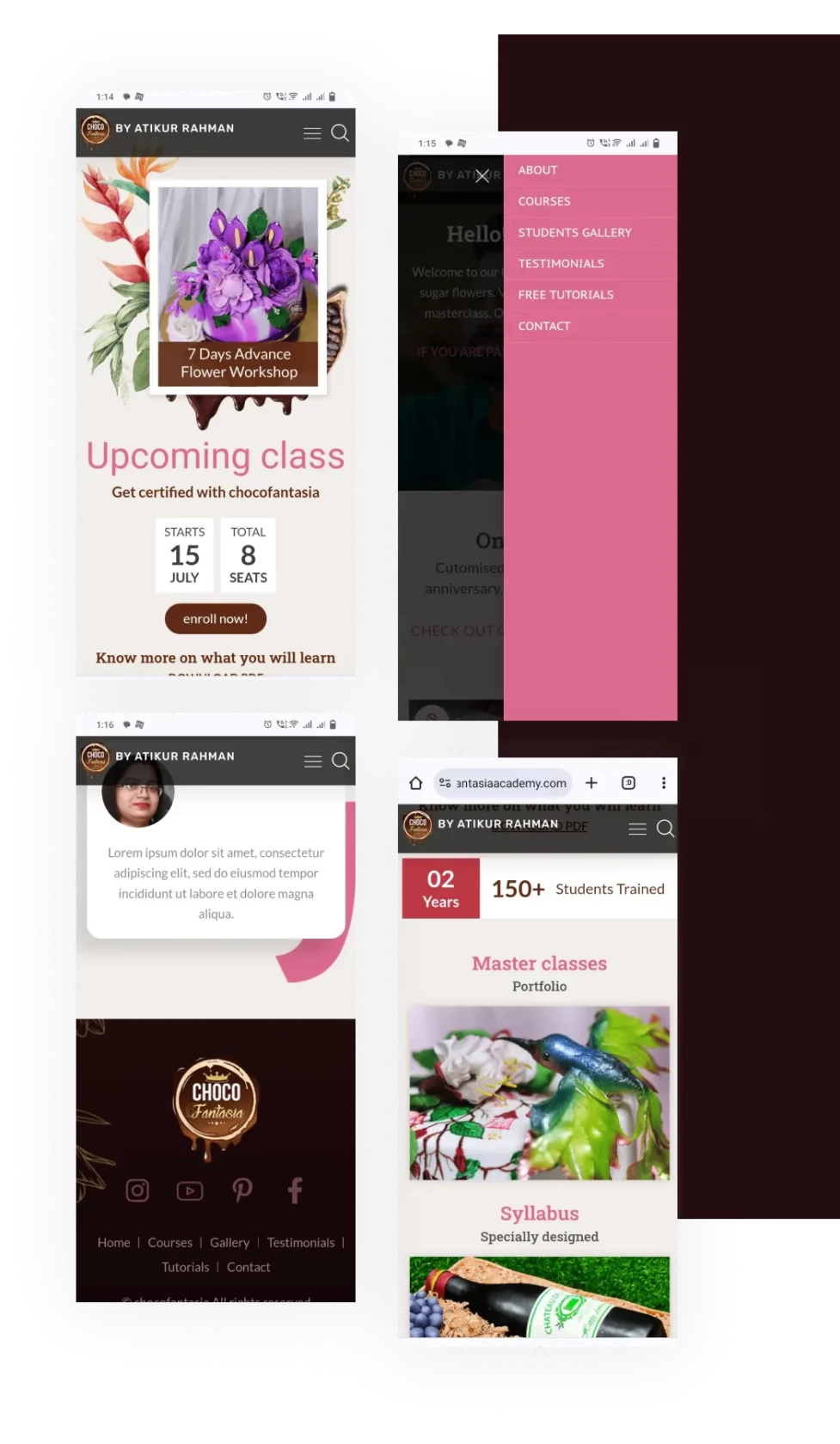mobile view of Chocofantasia Academy website