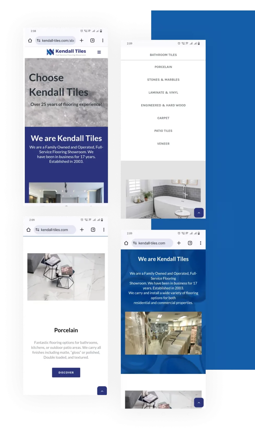 Responsive layout of WordPress website of Kendall Tiles
