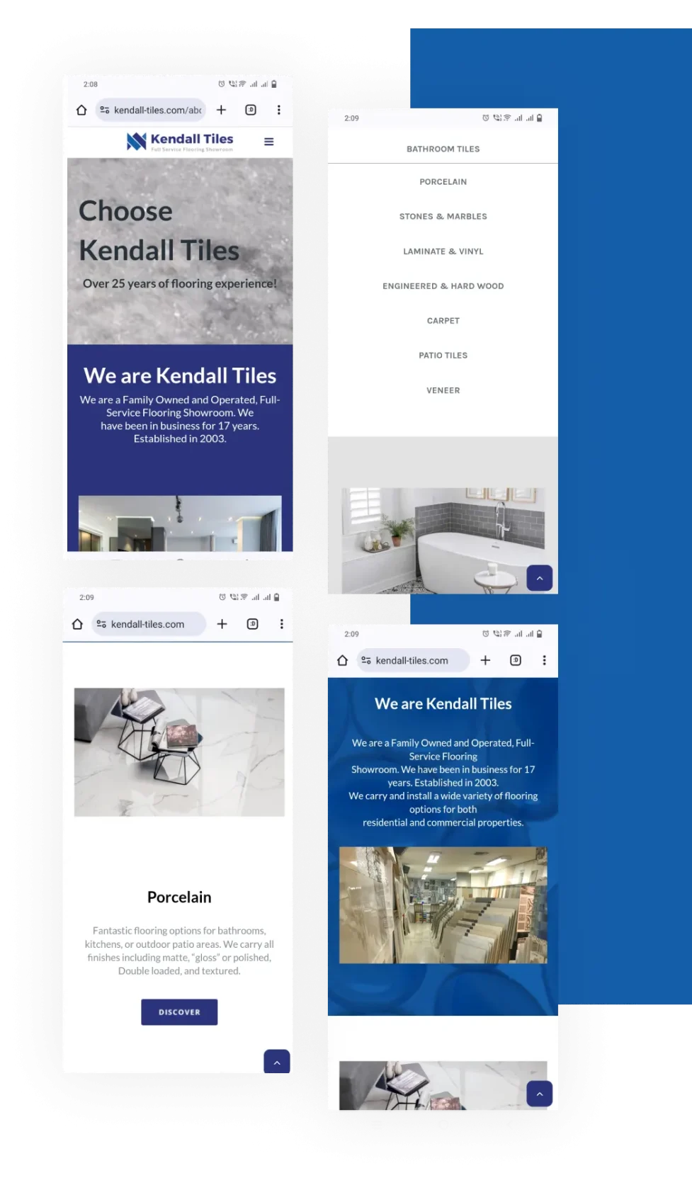 Responsive layout of WordPress website of Kendall Tiles